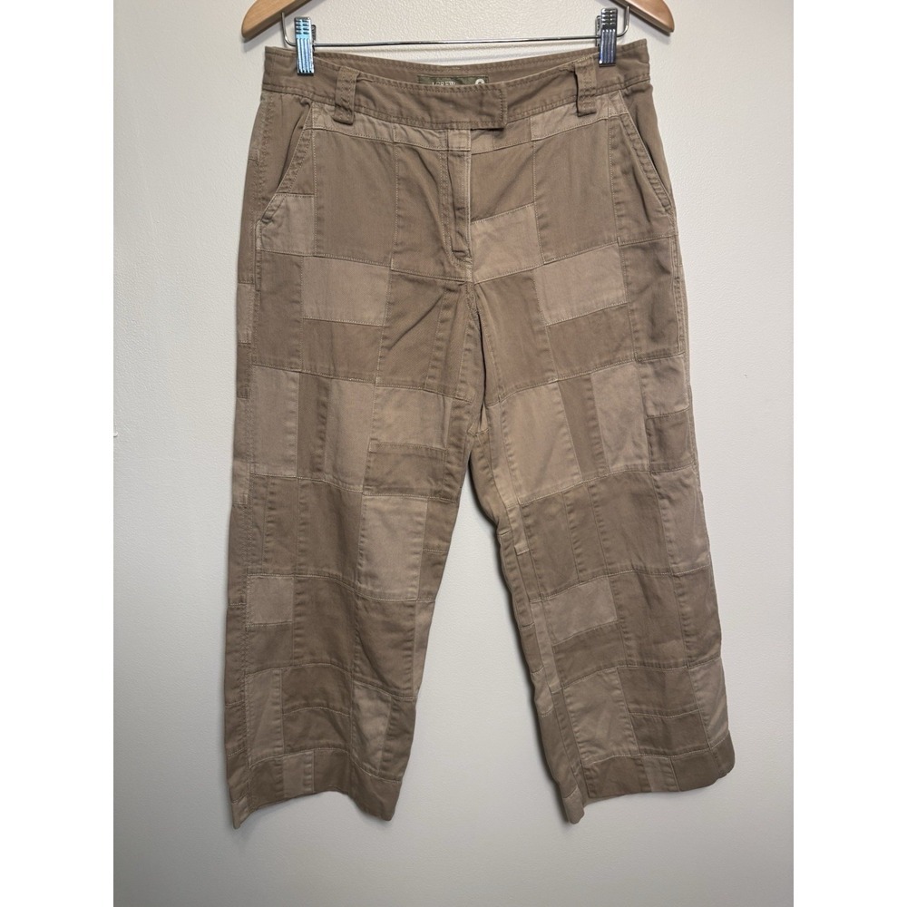 J. Crew Khaki Tan Patchwork Womens Wide Leg Crop Pants Size 6 100% Cotton